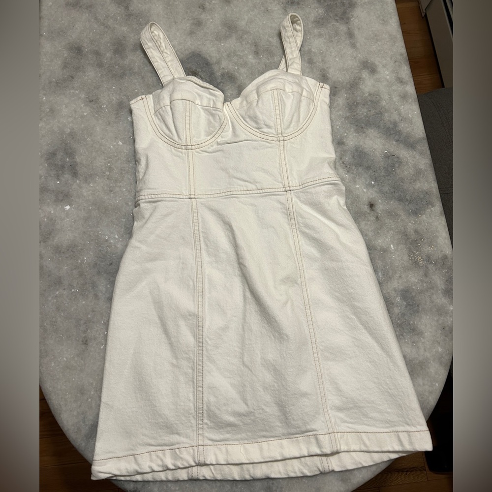 Reformation Nikki Bustier Denim Mini Dress in Vintage White